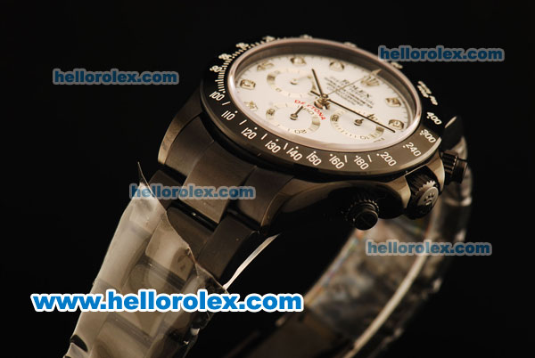 Rolex Daytona Chronograph Swiss Valjoux 7750 Automatic Movement Full PVD with White Dial and Diamond Markers - Click Image to Close